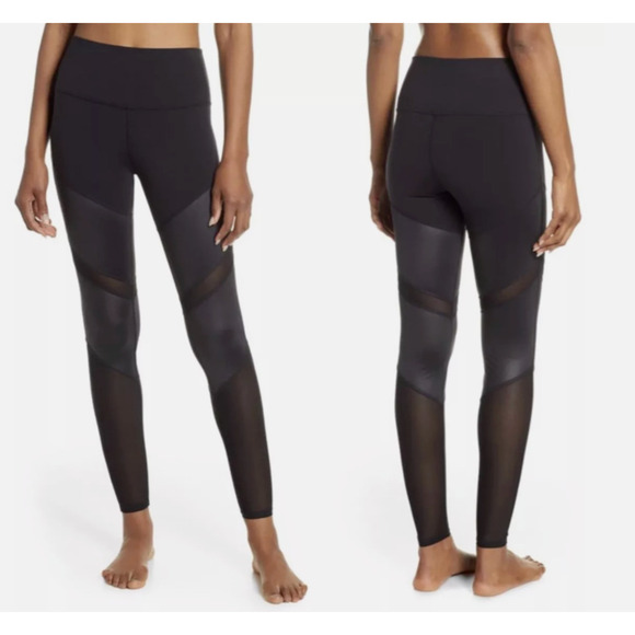 ALO Pants - ALO YOGA Womens X-Small Black Full Length Sheila Leggings Mesh Faux Leather